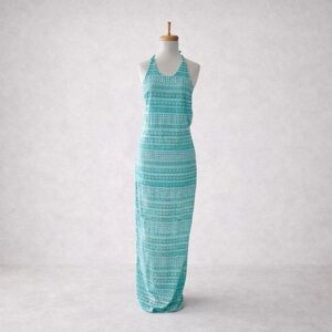 Venus Turquoise Halter Maxi Dress 10-12 Resort Vacation Style